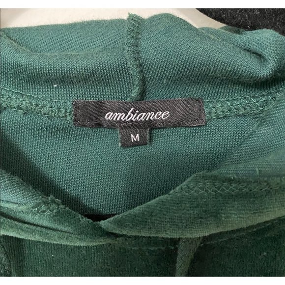 F21 Ambiance Hunter Forest Green Velvet Velour Pullover Hoodie Sweater Medium - Picture 6 of 9